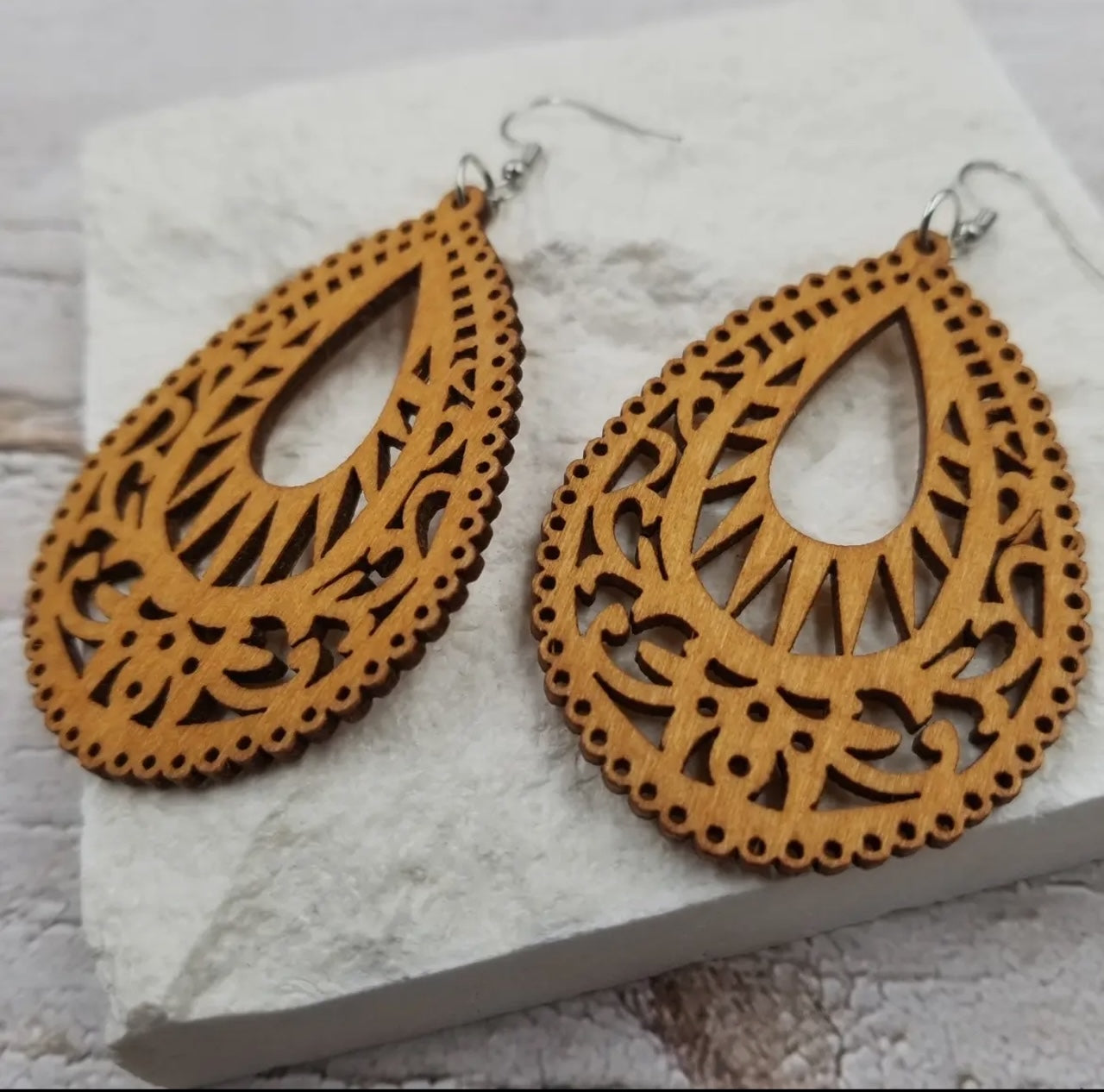 Handmade, Light Weight Abstract Totem Wood Earrings