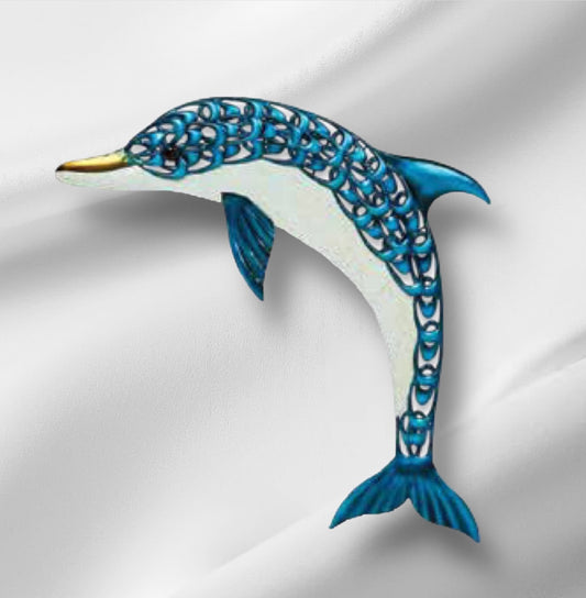 24" Dolphin Metal Wall Art, Blue & White