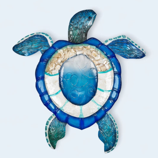 Turtle Blue & White Capiz Shell/Metal