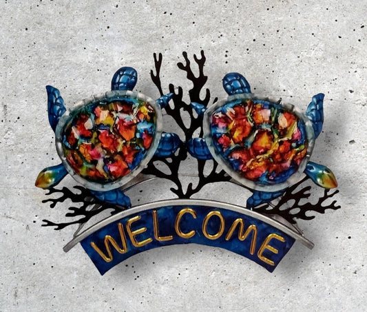 Colorful Multicolor Sea Turtles Welcome Metal Sign