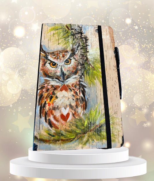 Beautiful Handcrafted Owl Birch Bark Journal 5-1/2"x8-1/2"