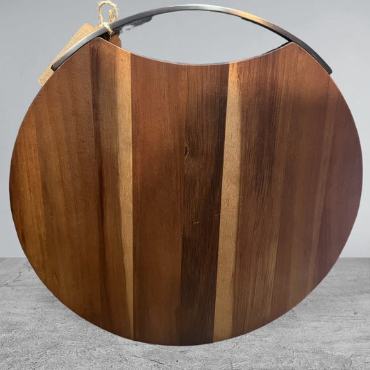 Round 14” Cutting Board, Charcuterie Board, Meat & Cheese Board w/Metal Curved Handle