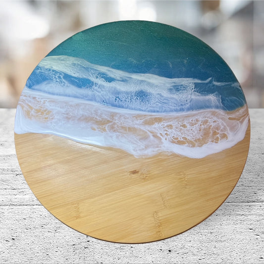 Bamboo Ocean Wave Lazy Susan 14" Round, Dining Table Decor, Serving Board