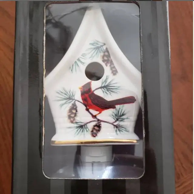 24k Porcelain Cardinal Birdhouse Night Light