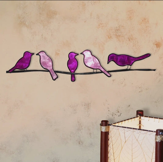 Birds on Wire Pink & Purple Capiz Shells