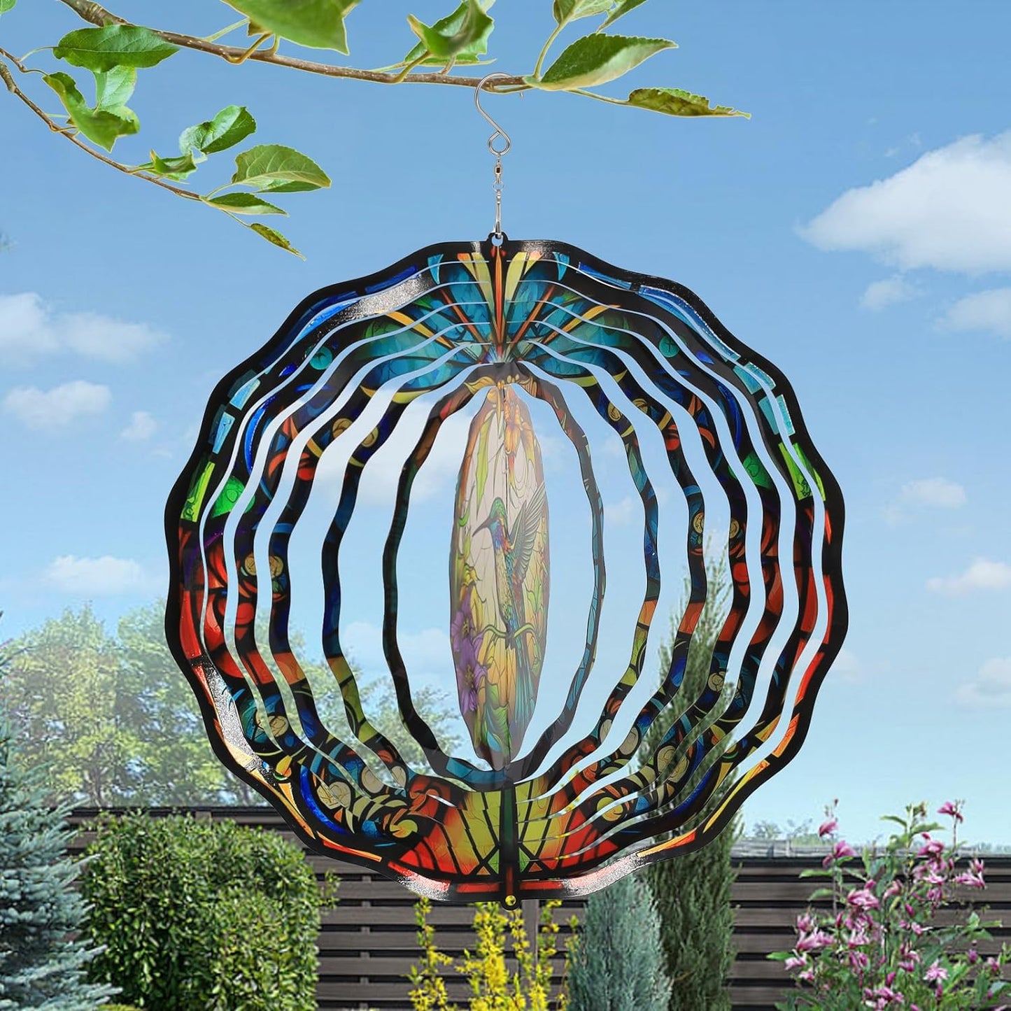 8" Colorful Cardinal Wind Spinner Yard Decor with Vibrant Colors & Crystal Accent