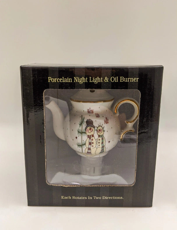 Porcelain 14K Teapot Snowman Night Light