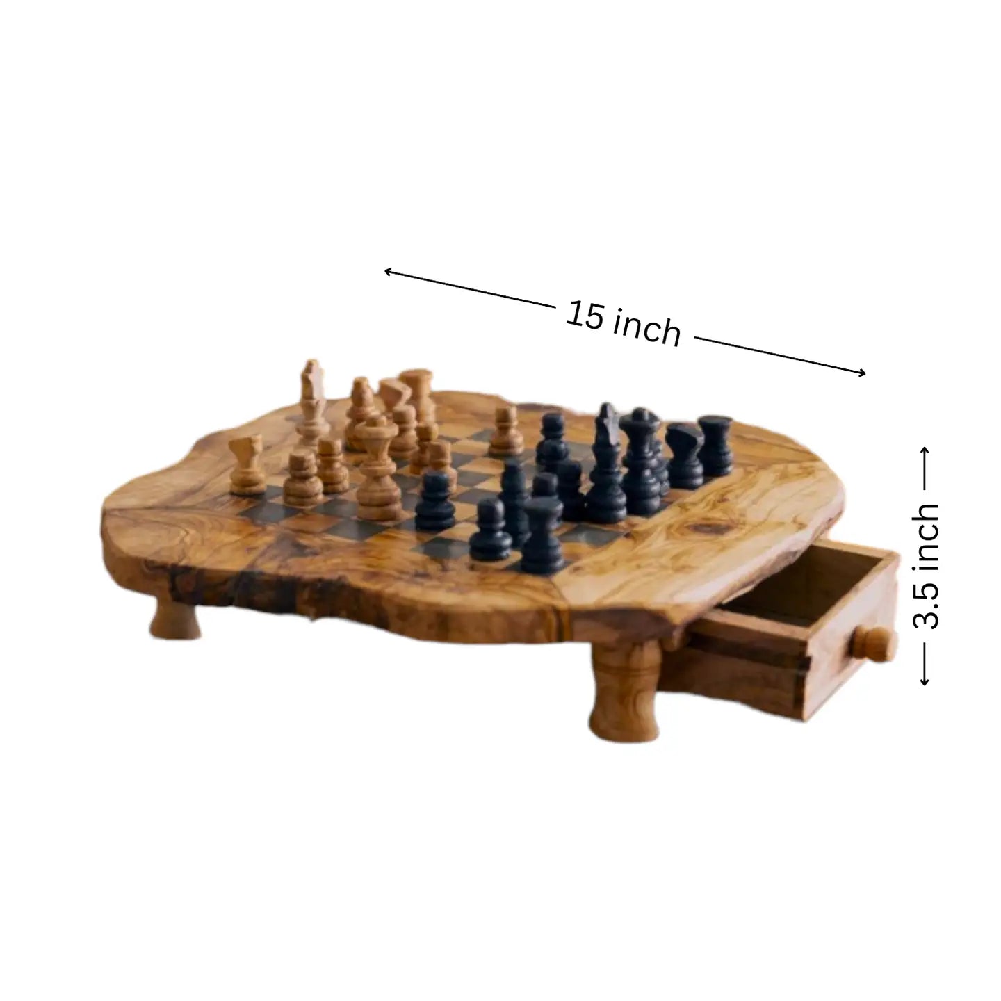 Handmade Olive Wood Chess Board with Storage Drawers