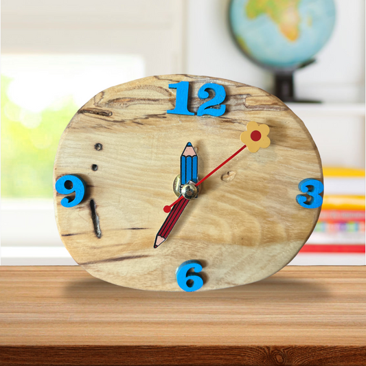Adorable Olive Wood Pencil Desk Clock