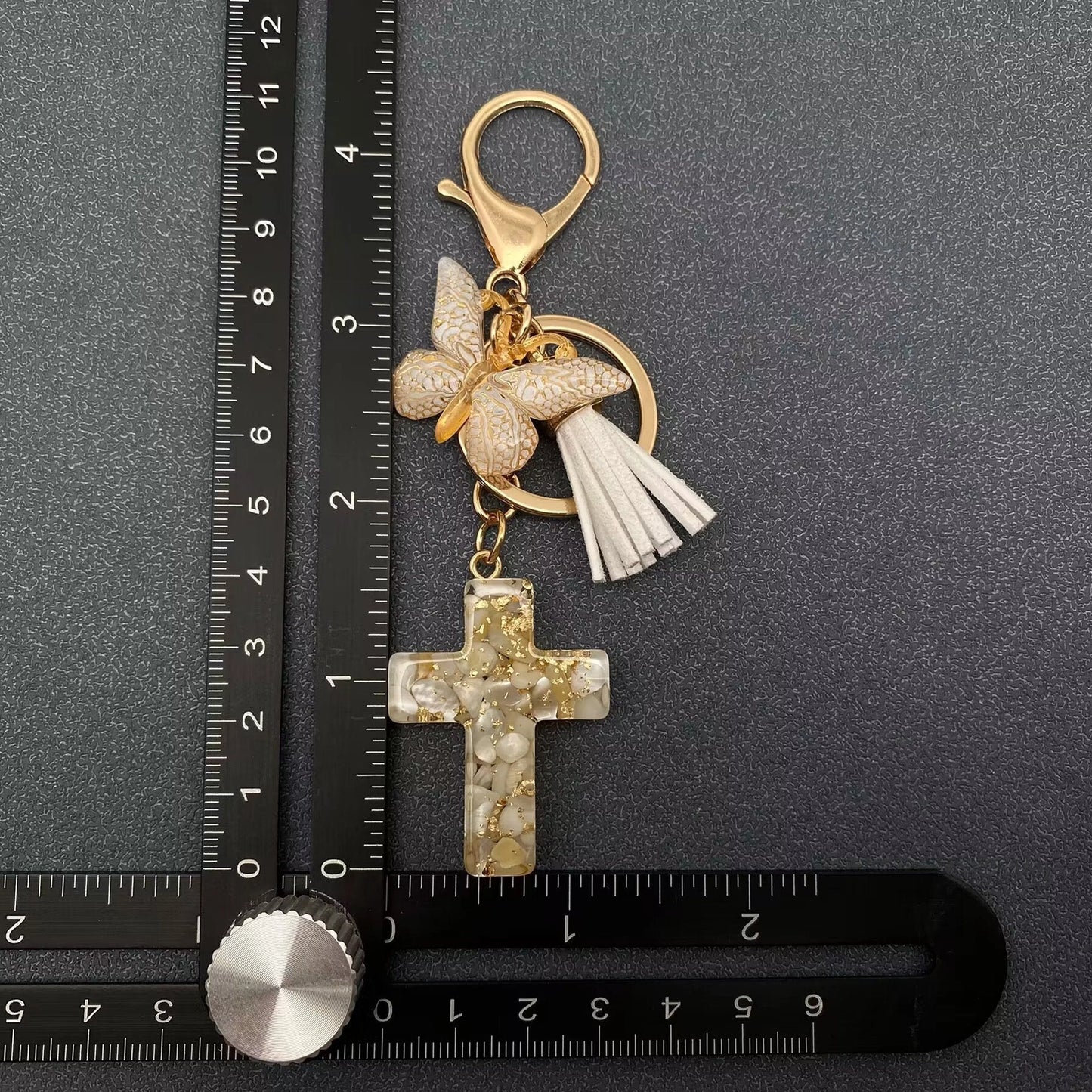 Resin Cross Butterfly Charm Tassel Keychain Bag Ornaments Assorted Colors