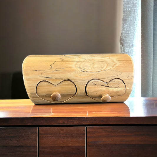 Handcrafted Cedar Wood Jewely Box with Double Heart Drawers