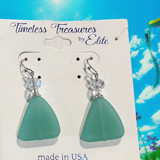 Handmade Sea Glass/Glass Drop Earrings Seafoam Green with Glass Accents