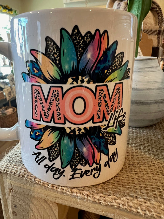 11oz 2 sided Mug, Mom Life! Sunflower, Mother's Day Gift, Mom Birthday Gift, Coffee Mug