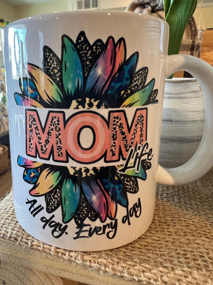 11oz 2 sided Mug, Mom Life! Sunflower, Mother's Day Gift, Mom Birthday Gift, Coffee Mug
