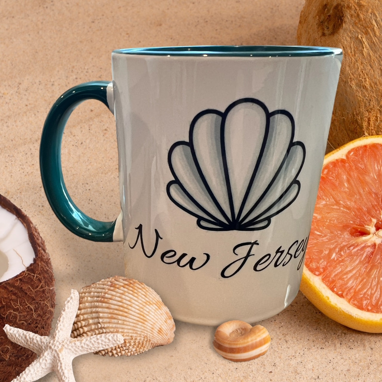 11oz New Jersey Mug with Scallop Shell, NJ Mug Gift