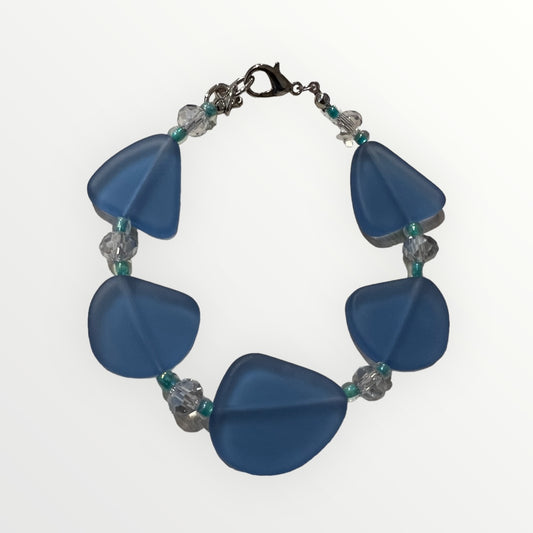 Handmade Sea Glass/Glass Adjustable Bracelet Blue