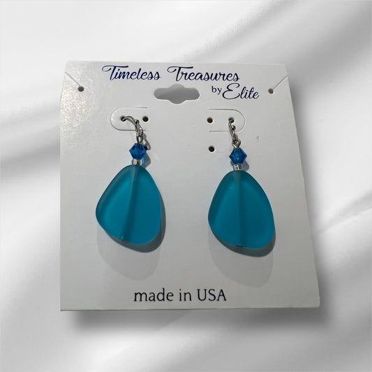 Handmade Sea Glass/Glass Drop Earrings Blue with Blue Glass accents