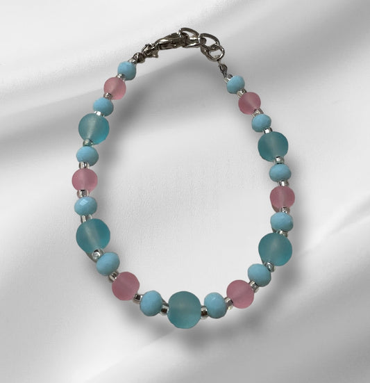 Handmade Seaglass/Glass Adjustable Bracelet with Pastel Colors