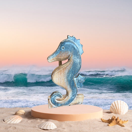 Hand Carved Seahorse Wooden Paper Towel Holder. Nautical Decor