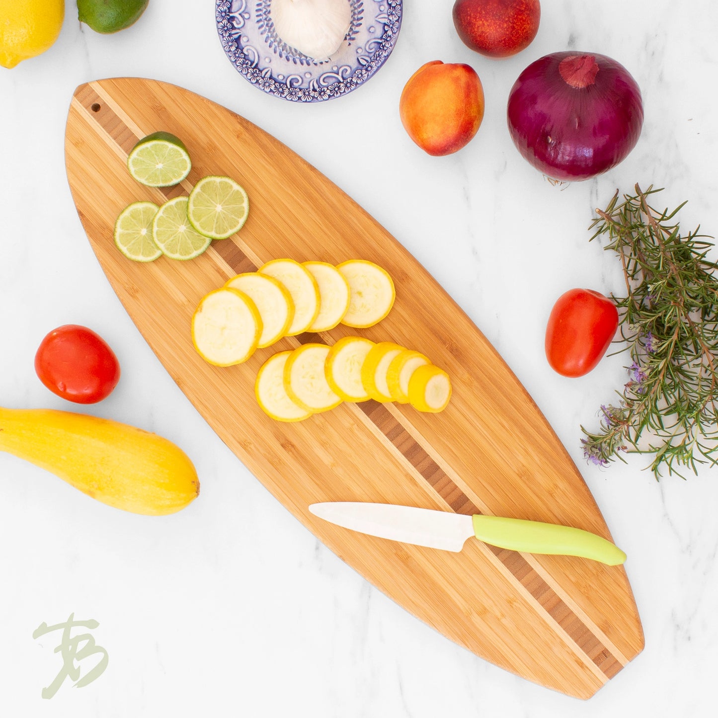 Surfboard Shaped Bamboo Serving & Cutting Board