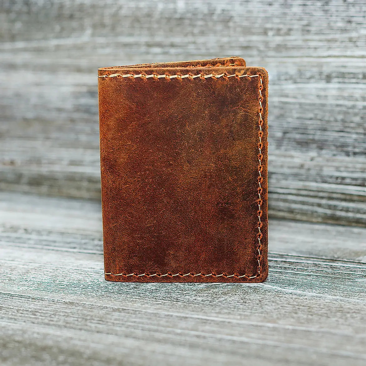 Hand Made Leather Bifold Wallet Rustic Brown