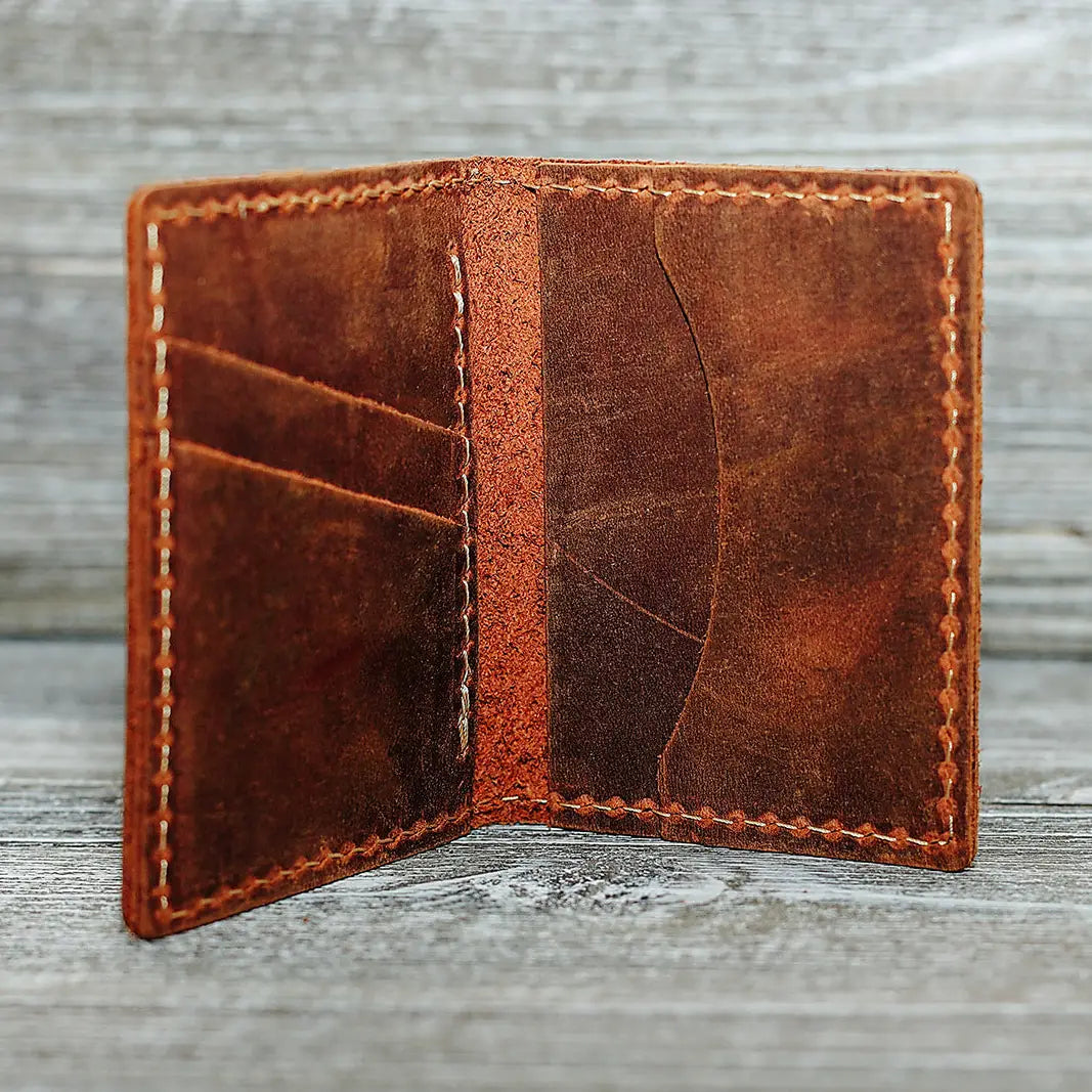 Hand Made Leather Bifold Wallet Rustic Brown