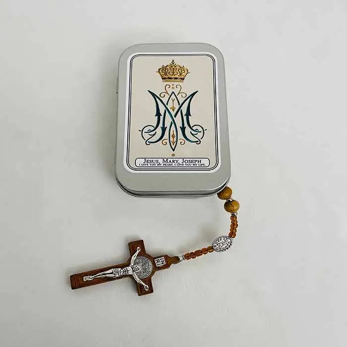 Mary Wooden Rosary in Tin Box