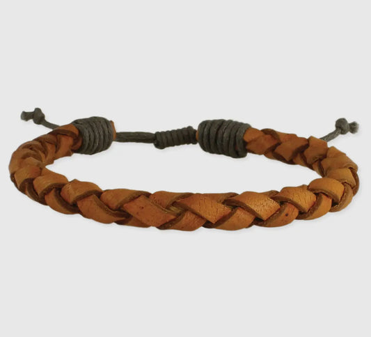 Vintage Brown Leather Braided Men's Bracelet
