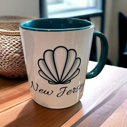11oz New Jersey Mug with Scallop Shell, NJ Mug Gift
