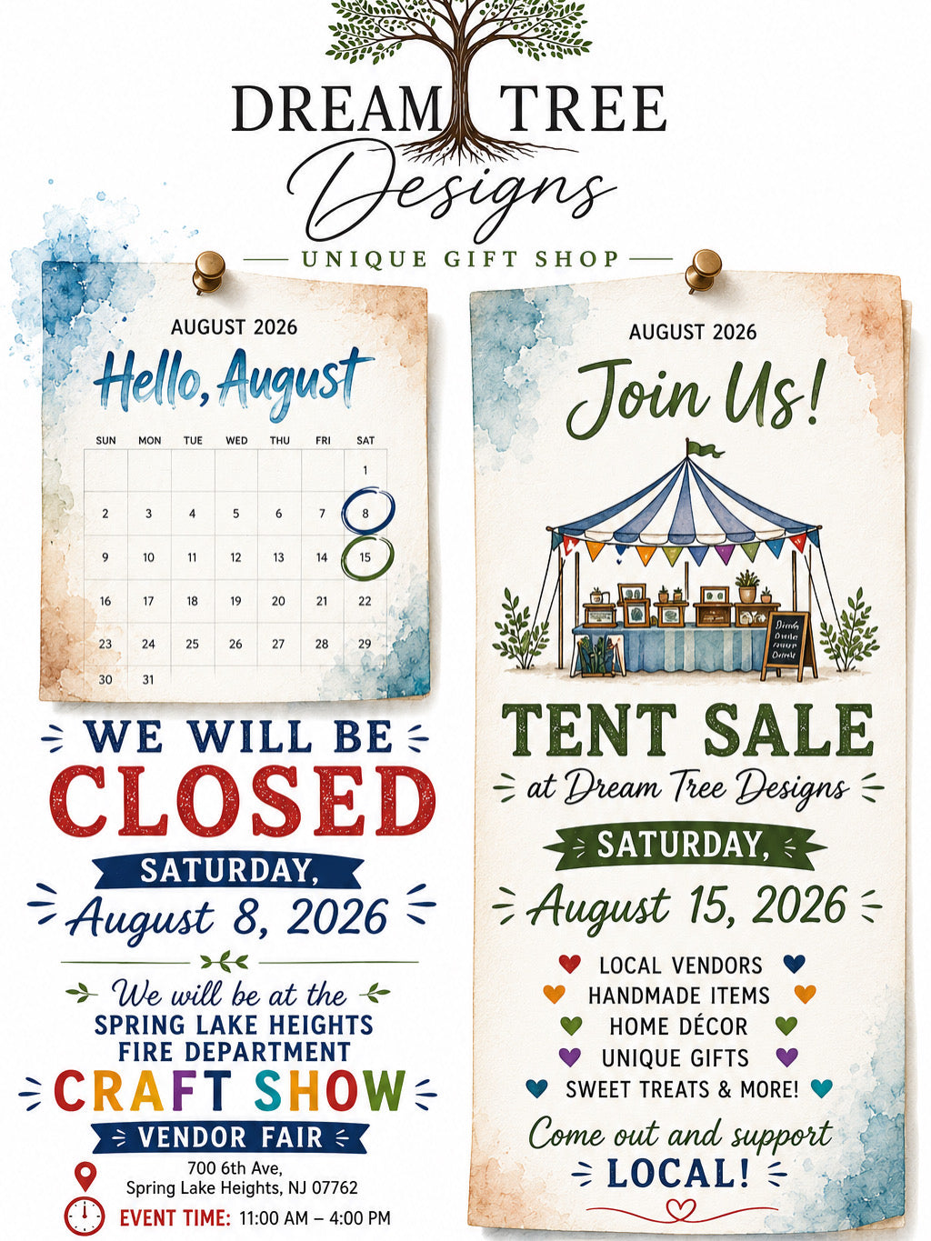 August is shaping up to be a fun month at Dream Tree Designs!