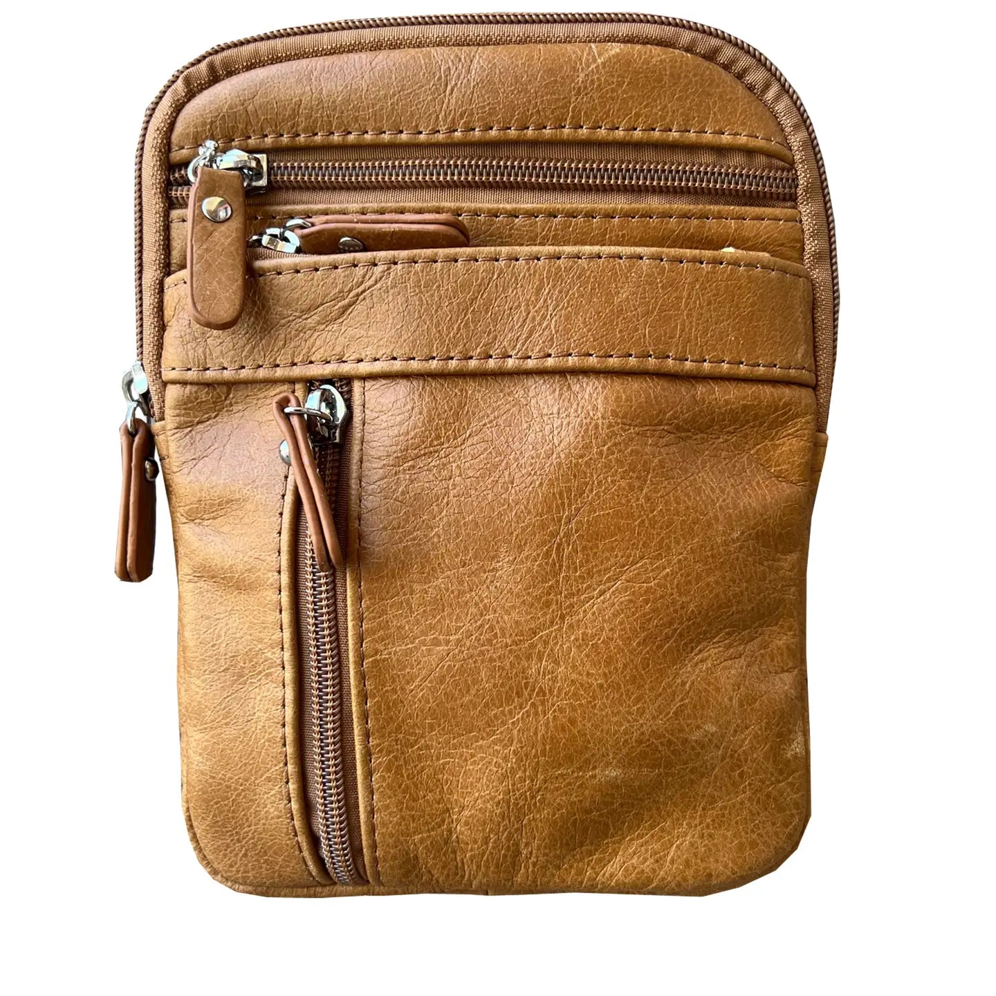 Genuine Cowhide Leather Crossbody Light Brown