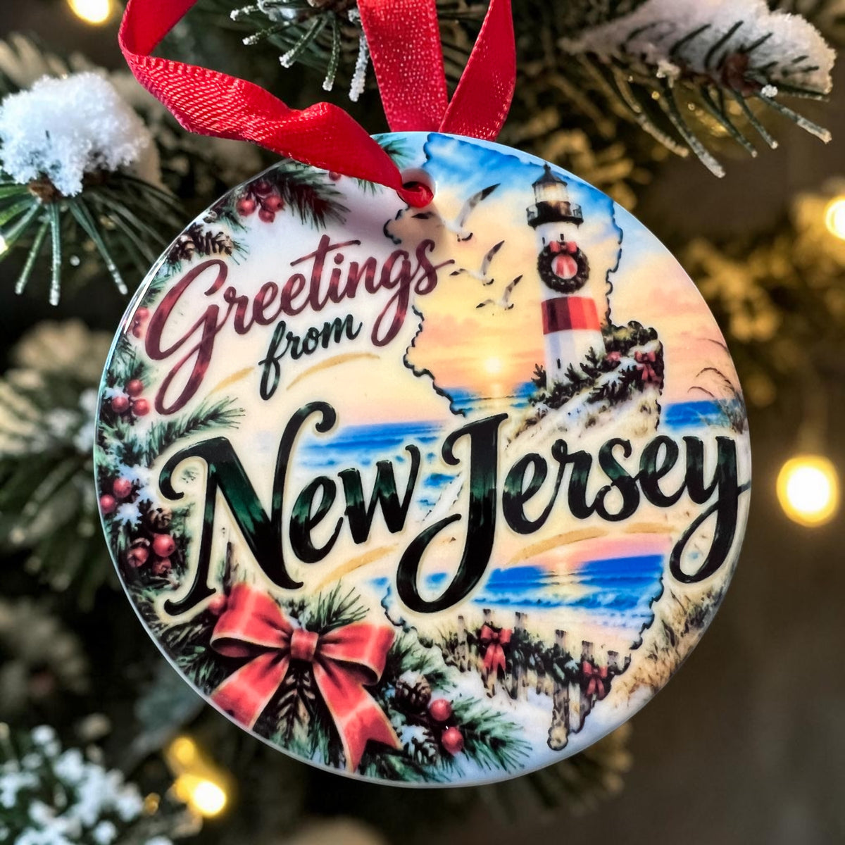 New Jersey Themed 3" Ceramic Christmas Ornaments