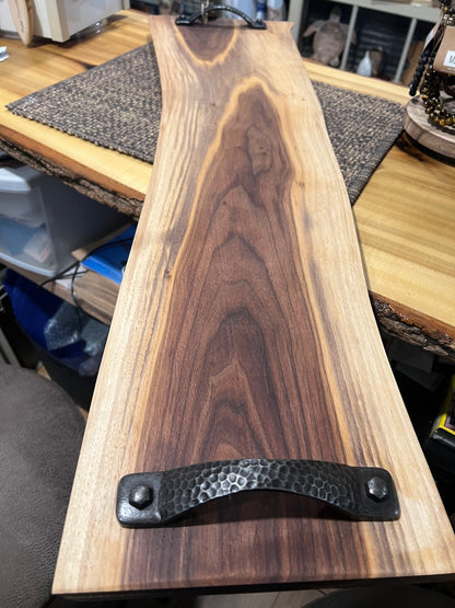 Handmade Black Walnut Charcuterie Board w/Hammered Handles