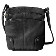 Cowhide Leather Crossbody 4 Zippers, Black
