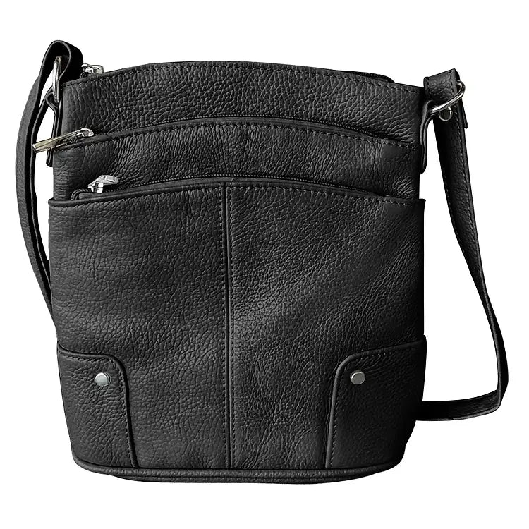 Cowhide Leather Crossbody 4 Zippers, Black