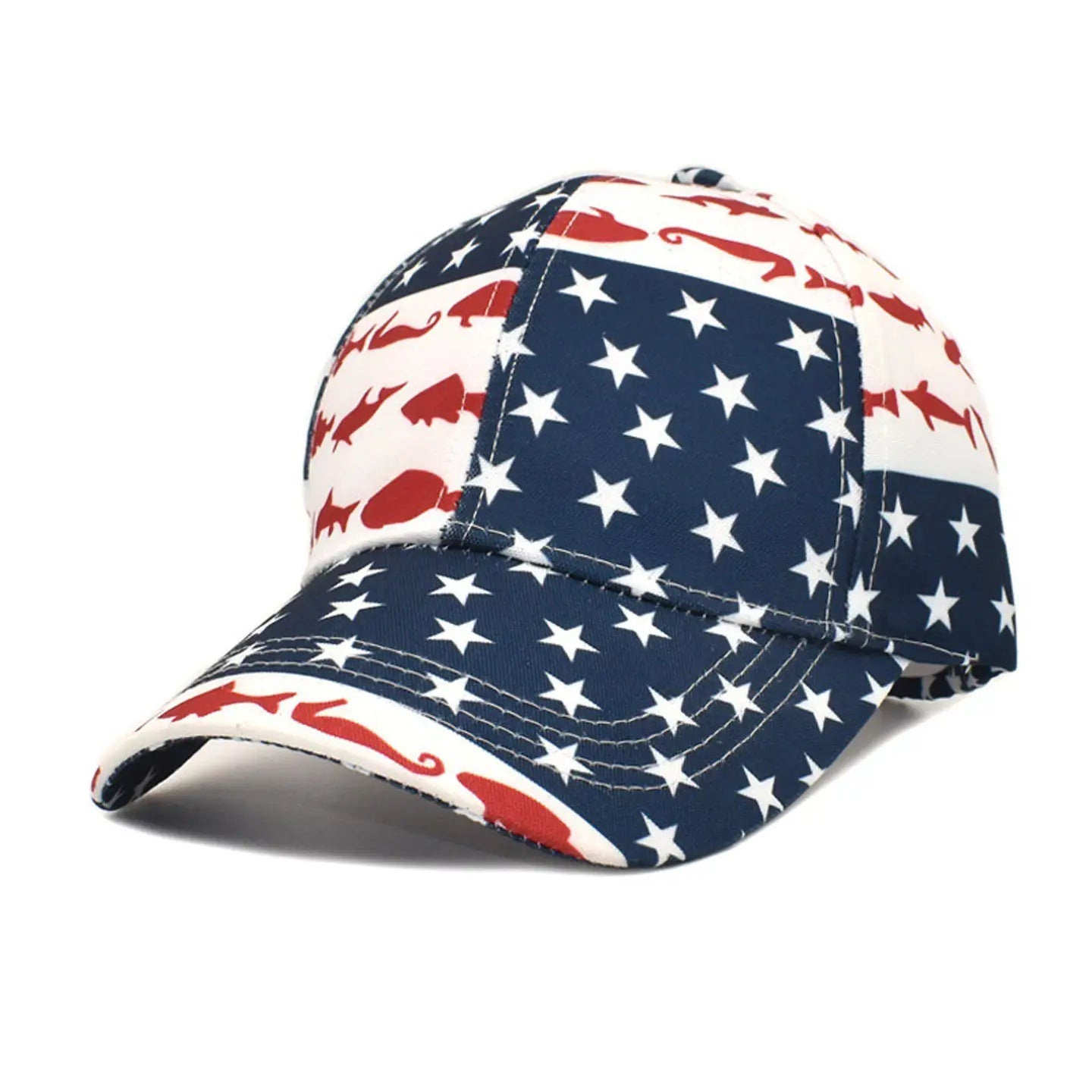 American Flag Fishing Print Baseball Cap Stars and Stripes