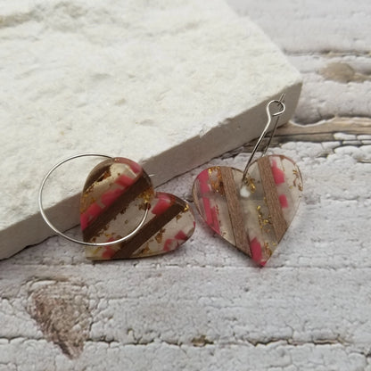 Valentine Gold Flake Acrylic Wood Heart Earrings