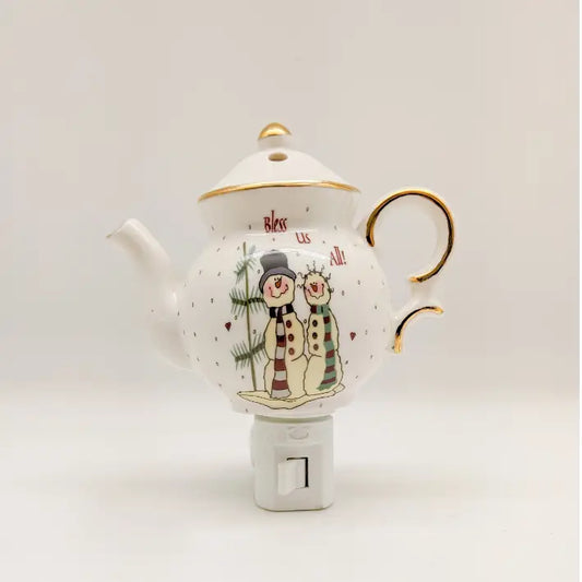 Porcelain 14K Teapot Snowman Night Light