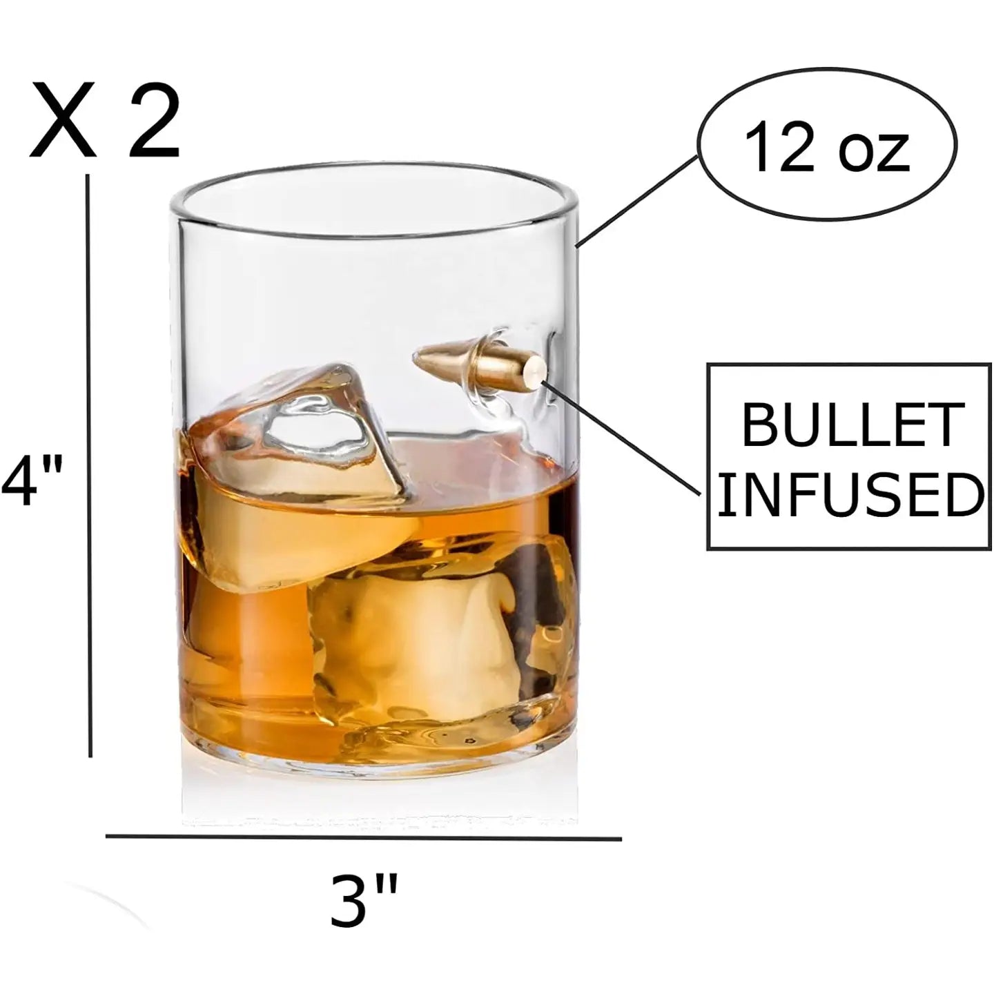 Unique Whiskey Glass Cool Drinking Glasses 12 oz