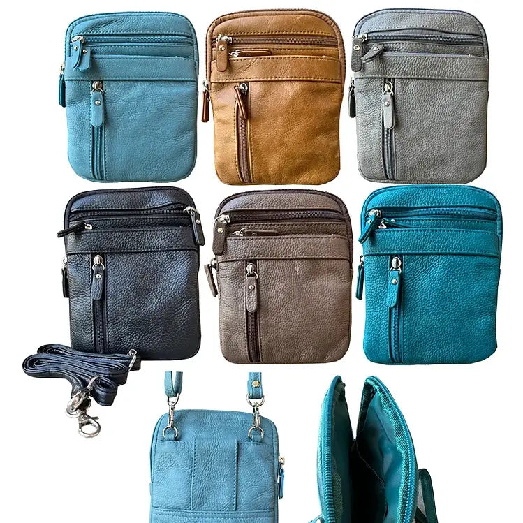 Genuine Cowhide Leather Crossbody Light Blue