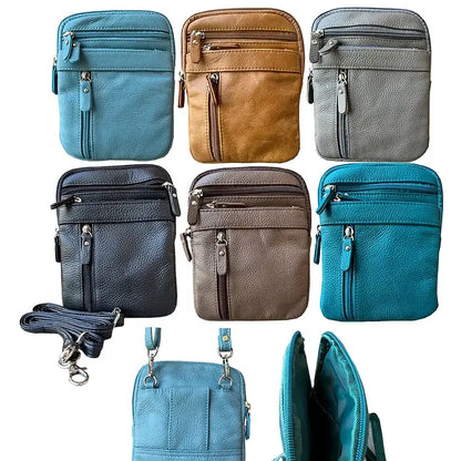 Genuine Cowhide Leather Crossbody Light Blue
