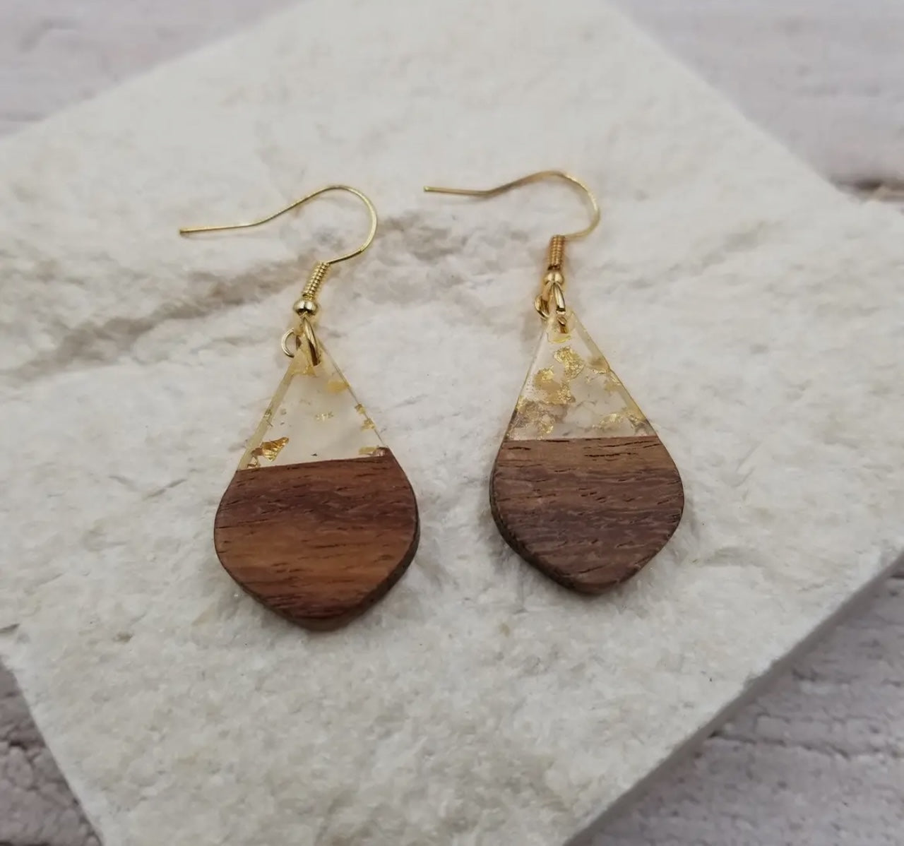 Gold Flake Acrylic Wood Drop Earrings