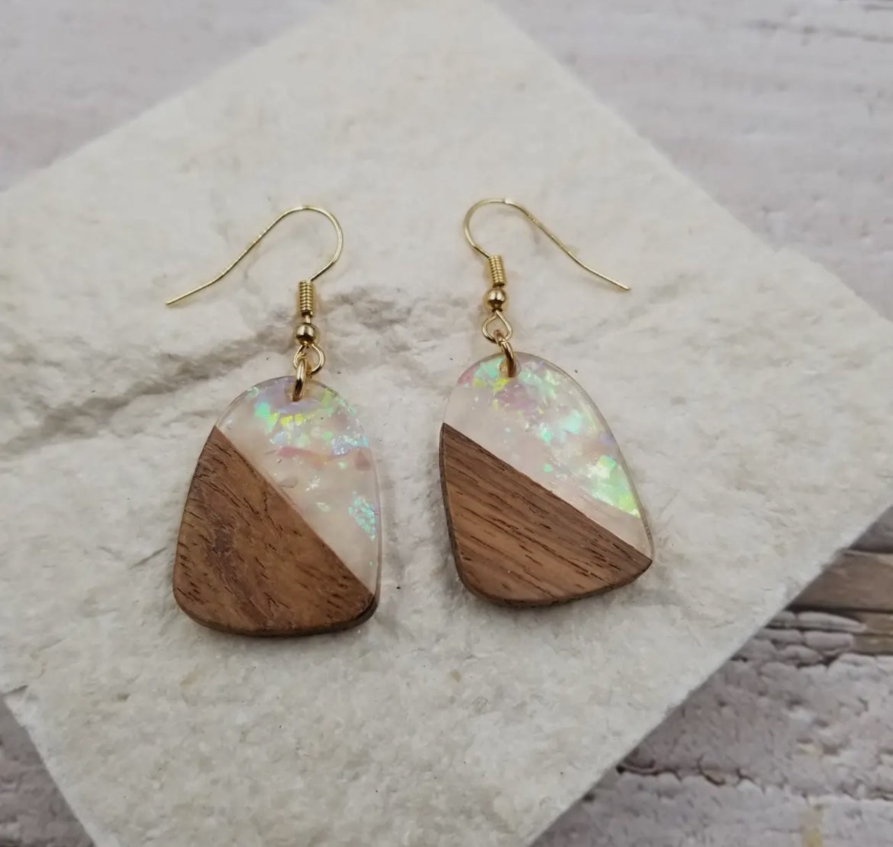 Wood & Resin Gold Foil Earring