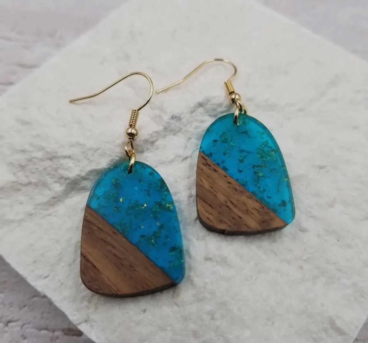 Wood & Resin Gold Foil Earring