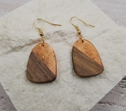 Wood & Resin Gold Foil Earring