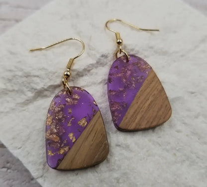 Wood & Resin Gold Foil Earring