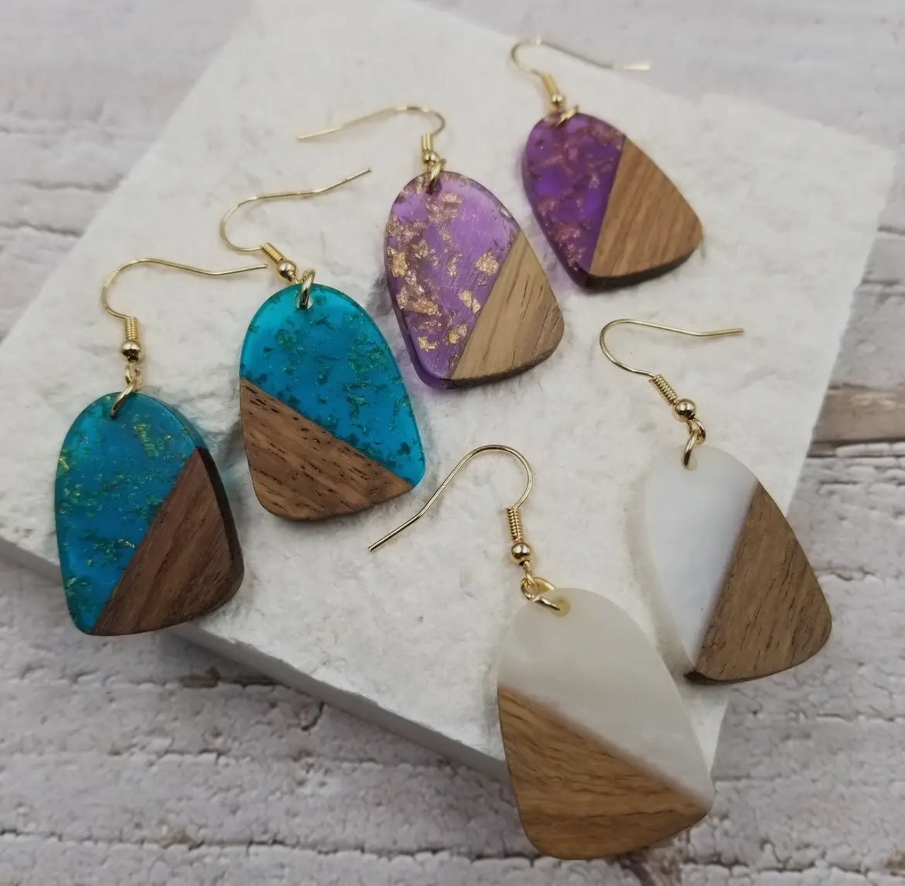 Wood & Resin Gold Foil Earring