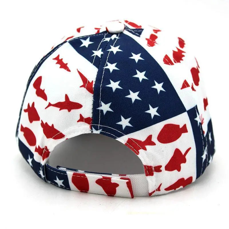 American Flag Fishing Print Baseball Cap Stars and Stripes