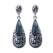 Abalone Filigree Teardrop Metal Clip On Earrings