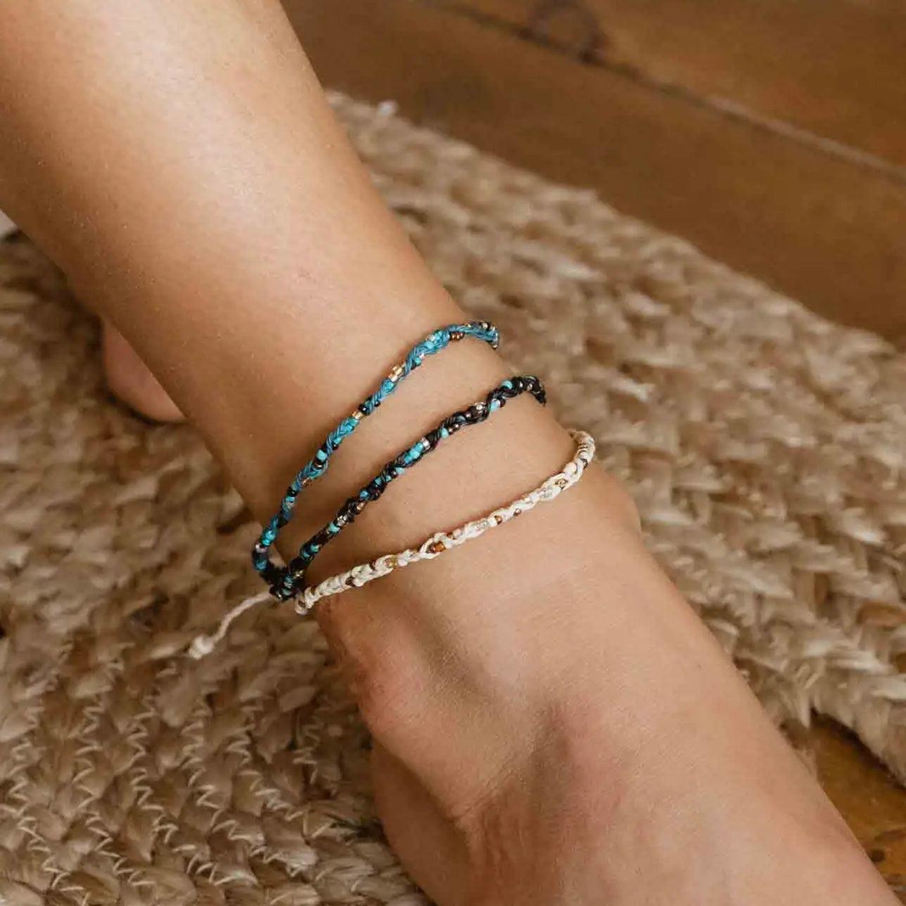 Cream Sofitel Beaded Anklet, Surfer Boho Jewelry, By Koh Surf